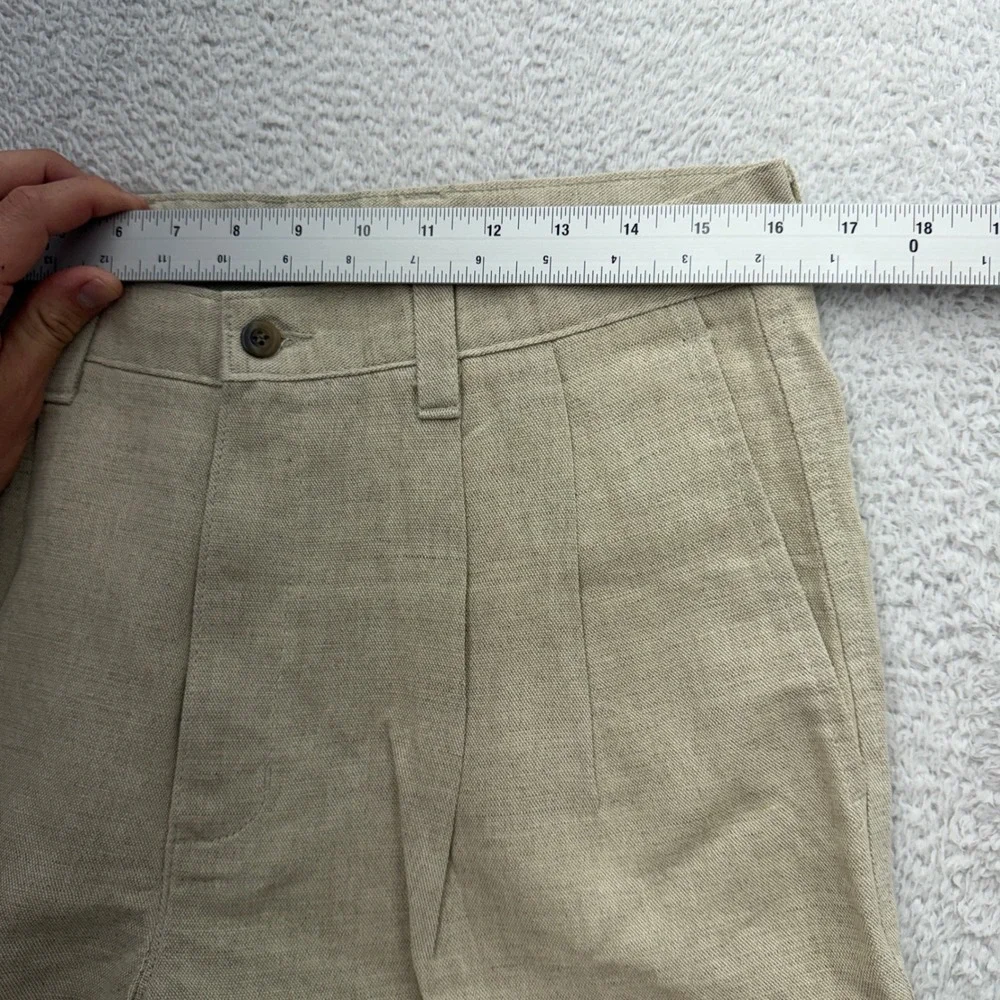 VTG Dockers Mens Beige Linen Blend Pleated Relaxed Khakis Pants Cuffed 34x29 NWT